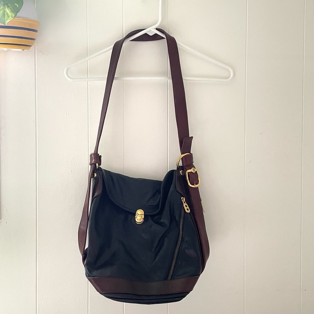 Marino Orlandi Black and Brown Leather Bucket Bag